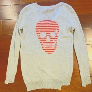 Skull Cashmere Oatmeal/ Pink V Neck Sweater